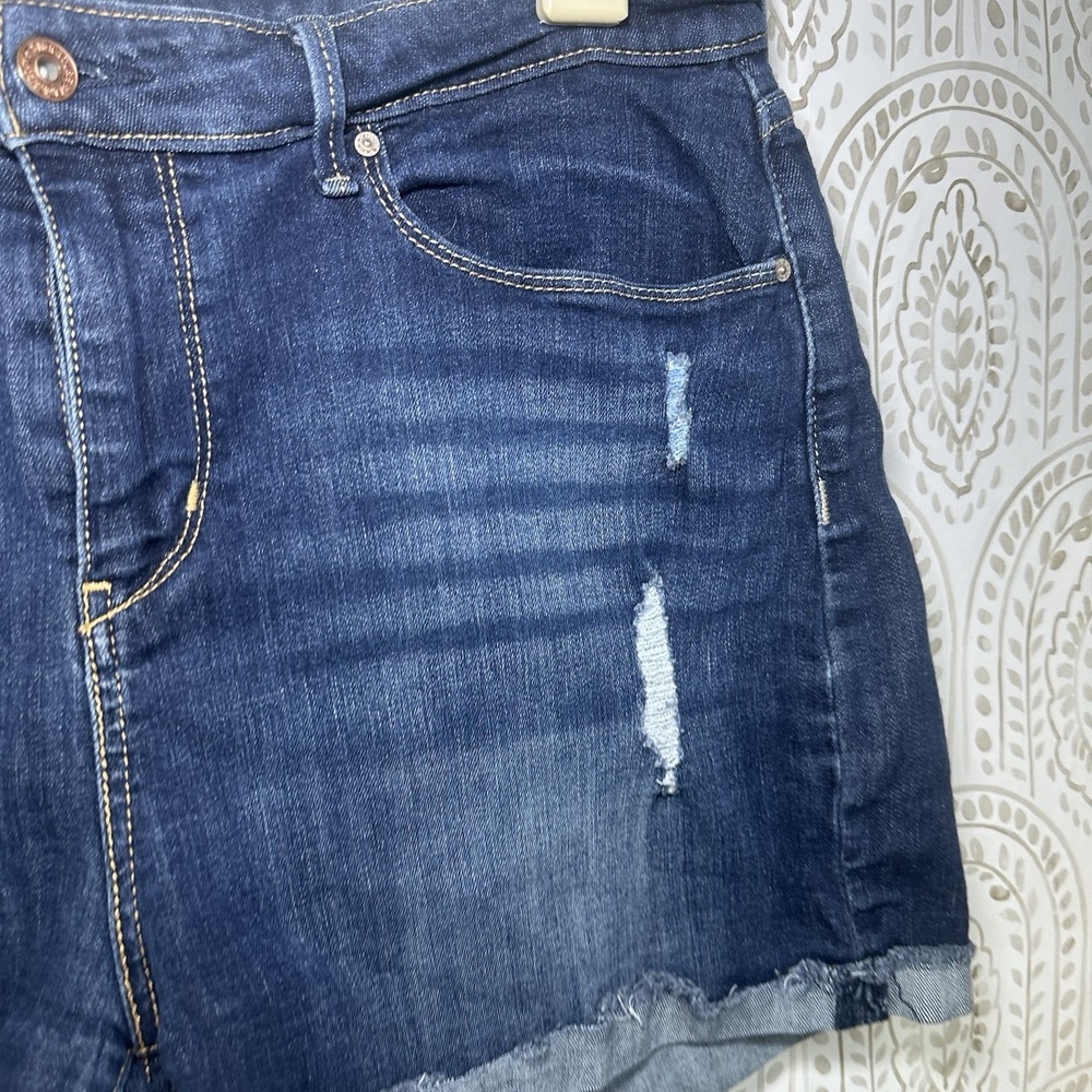 Signature by Levi Strauss Dark Blue Distressed Denim Jean Shorts - Picture 4 of 10